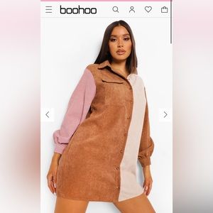 Over sized boohoo corduroy shirt dress
